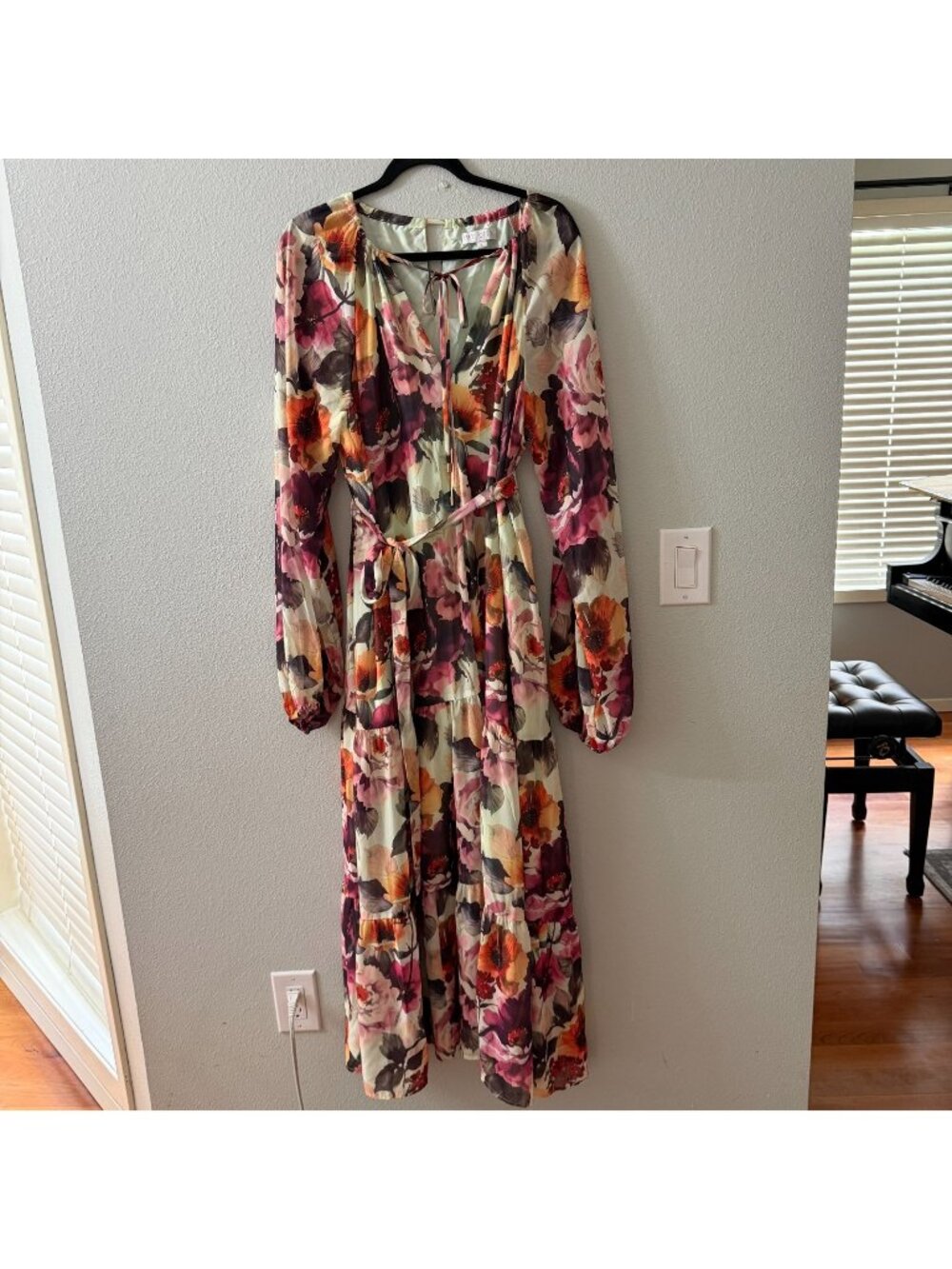 Ivy City Co Long Sleeve Maxi Dress Floral Womens size LARGE Boho Peasant